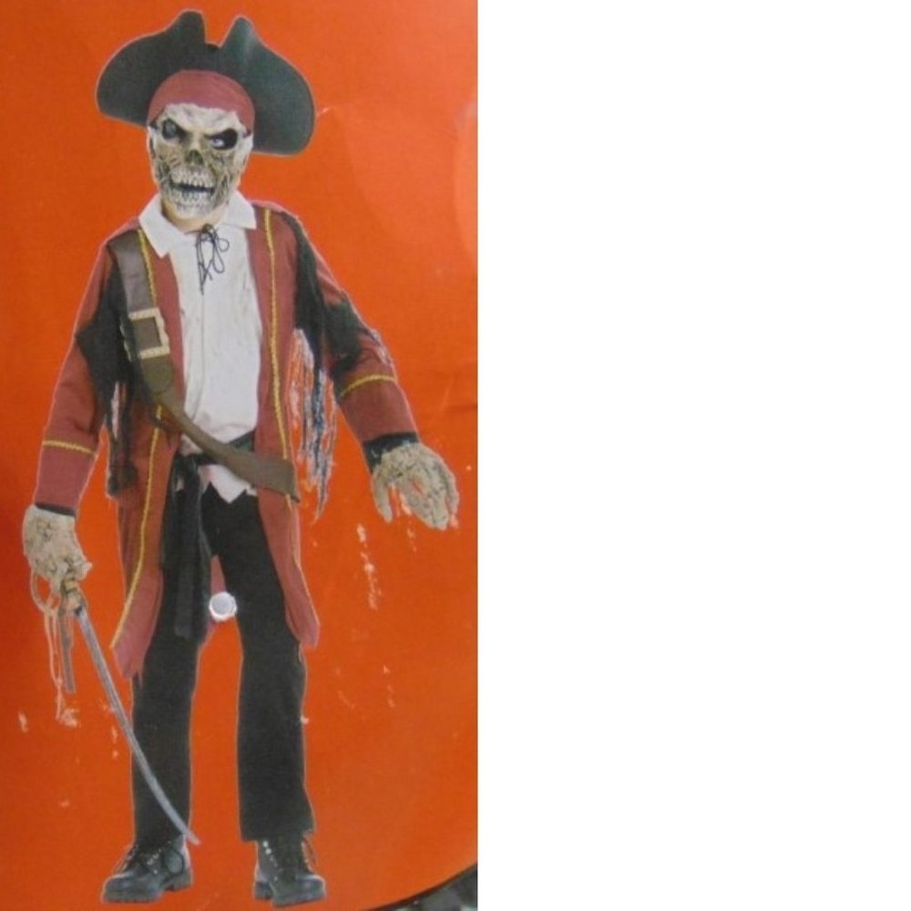 Skeleton Extreme Pirate Halloween Costume 14/16 Lighted Mask w/ Sounds 7 Pc Boys
